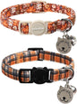 Lionet Paws 2pcs Pack Halloween Cat Collar,Brown Blossoms and Black Brown Grid with Breakaway Buckle,Cute Adjustable Cat Kitten Collar,Ideal for Girl Cats