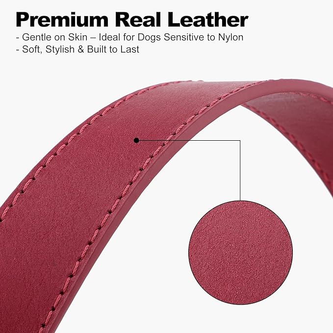Plutus Pet Genuine Leather Dog Collar – Adjustable Pet Collar with Quick Release Metal Buckle, Soft Real Leather for Small Medium Large Dogs, Heavy Duty & Skin-Friendly (Burgundy, S)