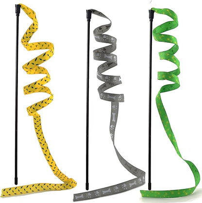 Interactive Cat Toy Wand, Cat Teaser Wand Rainbow String for Bored Indoor Adult Cats and Kittens (3 Pack String)