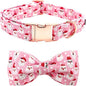 Dog Collar, Christmas Pink Santa Claus Cotton Pet Collar Bow Holiday Girl Boy Cute Puppy Collar Adjustable Pet Collar for Large Dogs
