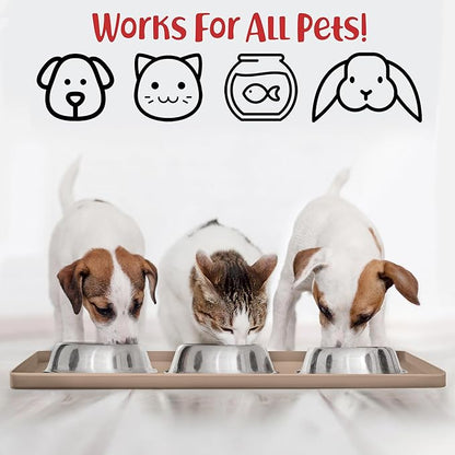 DogBuddy Dog Food Mat – Waterproof Dog Bowl Mat for Food and Water, Silicone Pet Feeding Mats for Floors, Non-Slip Placemat with High Edges for Dogs Bowls, Puppy Essentials (Small: 19"x12", Taupe)