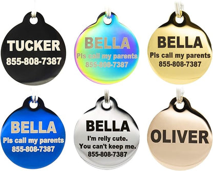 Engraved Dog Tags Personalized - Stainless Steel Engraved Dog Cat ID Tags Front & Back up to 8 Lines of Text Color Plating Gold, Rose Gold, Blue, Black, Nebula by PetANTastic
