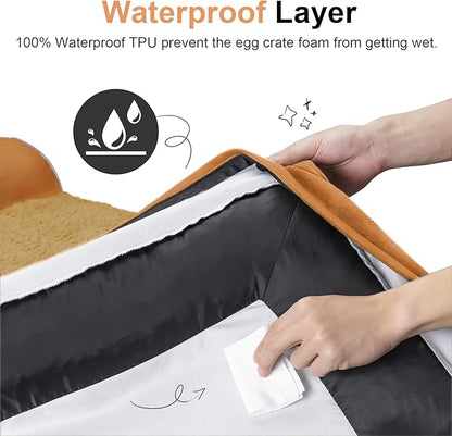 Small Dog Bed Orthopedic Washable: Beds Bolster Small Sized Dogs Bed Egg Crate Foam Couch Sofa Waterproof with Removable Cover - Orange