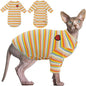 DENTRUN Hairless Cats Shirt Breathable Cat Daily Wear Clothes Stripe Vest Adorable Pajamas Jumpsuit Soft & Skin-Friendly