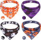 PAWCHIE Halloween Bandanas 4 Pack, Reversible Pumpkin Dog Scarf Bibs, Dog Holiday Costume Set with Two Adjustable Snaps, Multiple Halloween-Themed Patterns for Puppy, Cats, Pets