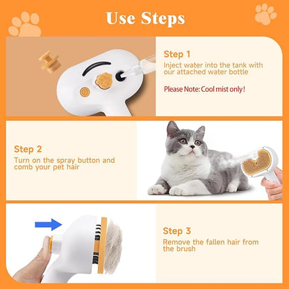 Pet Steam Brush for Dog & Cat – shower bath brush – Steam for Shedding & Grooming Water Brush for Long & Short Haired Pets Spritz Defur Comb 3-in-1 Spray Hair Removal Comb
