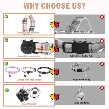 SCENEREAL Breakaway Cat Collar with Bells, Soft Adjustable Kitten Collars for Cats Puppies Daily Wearing