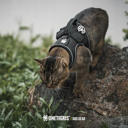 OneTigris Cat Harness and Leash - Escape Proof Soft Adjustable Kitten Harness, Breathable, Comfortable, Durable Water-Resistant Tactical Vest with Reflective Strips and Pocket for Cat Tracker