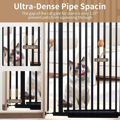 59“ Extra Tall Cat Gate for Doorway：29.4-33.4” Wide Pet Gate, Auto Close/One Handed Open, 1.34” Extra Small Gap, No Drill Pressure Mount Tall Cat Gate for Interior Stairs/Kitchens/Hallways (Black)