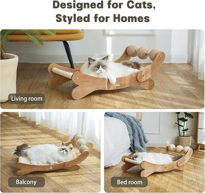 Cat Scratcher with Sisal Ball, Durable Cat Beds with Hammock for Indoor Cats, 3 in 1 Modern Cat Scratch Pad Lounger & Sleep & Scratch, Furniture Protector, Sisal Mat & 3 Play Balls