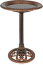 Alpine Corporation | 28" Bronze Outdoor Pedestal Birdbath with Scrollwork Base and Ground Stakes — Elegant Garden Décor, Durable Weather-Resistant Design for Lawn, Patio, or Yard