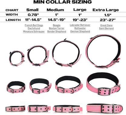 PetiFine Neoprene Padded Dog Collar, Heavy Duty Comfort Dog Collar with Durable Metal Buckle, Reflective Adjustable Belt Buckle Dog Collars for Small Medium Large Dogs(14.5''-19'', Pink)