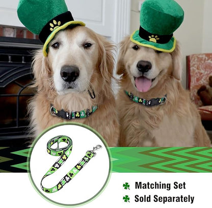 Native Pup St Patricks Dog Collar- Saint Patrick Green Shamrock Pet Collars- St. Patrick’s Lucky Irish- Adjustable for Small, Medium, Large Breeds (Patterned Shamrock, Medium)