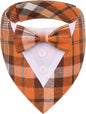 ADOGGYGO Fall Dog Tuxedo Bandana, Orange Plaid Pet Tux Collar with Bowtie, Adjustable Halloween Thanksgiving Formal Costume for Medium Large Dogs Pets (L)