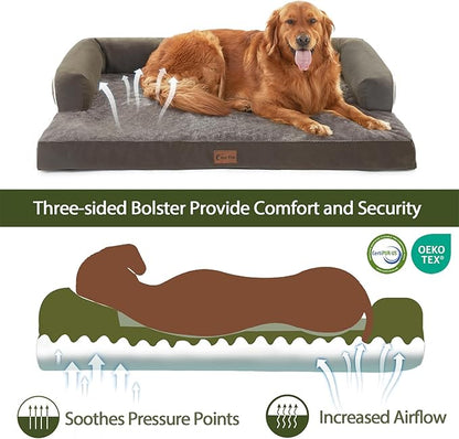 Orthopedic XXL Dog Beds, Waterproof Egg Crate Foam Big Pet Bed for All Breed Sized Dogs 53x42Inch, Washable Extra Large Dog Couch Bed with Removable Cover and Non-Slip Bottom, Dark Green