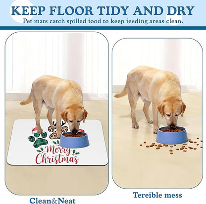 Dog Christmas Dog Food Mat–Christmas Stocking Absorbent Quick Dry Feeding Placemat for Food and Water Bowls, Non Slip Rubber Backing, Waterproof Pet Supplies for Mess-Free Eating 12"x20"