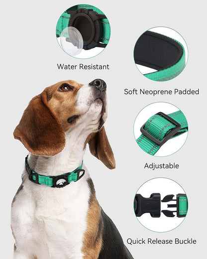 Joytale Airtag Dog Collar, Reflective Pet Collar with Waterproof AirTag Holder, Dual D-Rings, Soft Padded Adjustable for Extra Small and Puppy Dogs, Teal, XS