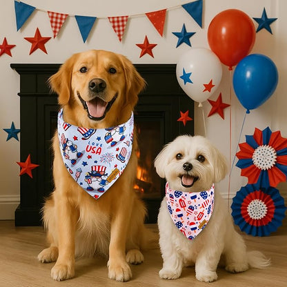 4th of July Dog Bandanas with Snap Button, 2 Pack American Flag Pet Scarf for Boy & Girl, Premium Durable Fabric, Adjustable Fit, Patriotic Bandana for Large and Extra Large Dogs (X-Large)