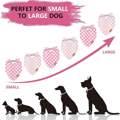 2Pcs Pink Plaid Dog Bandanas Valentine's Triangle Pet Scarf Adjustable Puppy Neckerchief Dog Bib for Medium Large Cat Costume Accessories