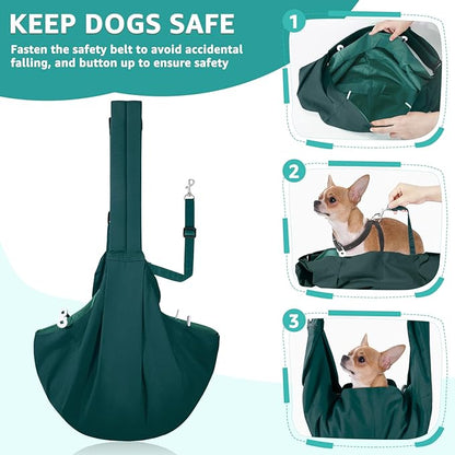 SlowTon Dog Carrier Sling - Thick Padded Shoulder Strap Adjustable Dog Carriers for Small Dogs, Puppy Carrier Purse for Pet Cat with Front Zipper Pocket Safety Belt Machine Washable (G, S)