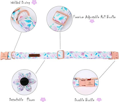 Lionheart Glory Dog Collar, Purple Dog Collar with Flower, Cute Floral Pattern Pet Collar Adjustable Dog Collar for Medium Dogs