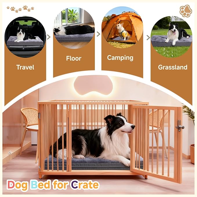 Waterproof Large Dog Bed - XL Dog Bed for Crate, Washable Crate Bed with Orthopedic Pet Mat with Egg Crate Foam, Anti-Slip, Reversible & Washable Cover, 41" x 27", Gray