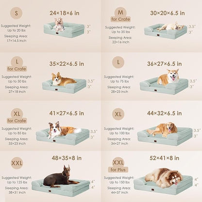 EHEYCIGA Orthopedic Dog Beds for Extra Large Dogs, Waterproof Memory Foam XL Dog Bed with Sides, Non-Slip Bottom and Egg-Crate Foam Big Pet Couch Bed with Washable Removable Cover, Sage Green