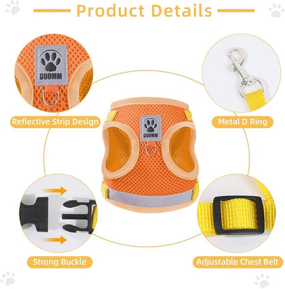 Cat & Dog Vest Harness - All Weather Mesh, Reflective Strap, Step-in Adjustable for Small Cats & Dogs (Orange, Small)