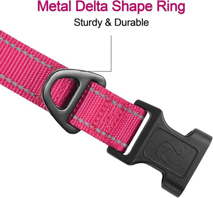 Joytale Reflective Dog Collar, Soft Neoprene Padded, Metal D-Ring, Nylon Pet Collar Adjustable for Large Dogs, Hotpink, L