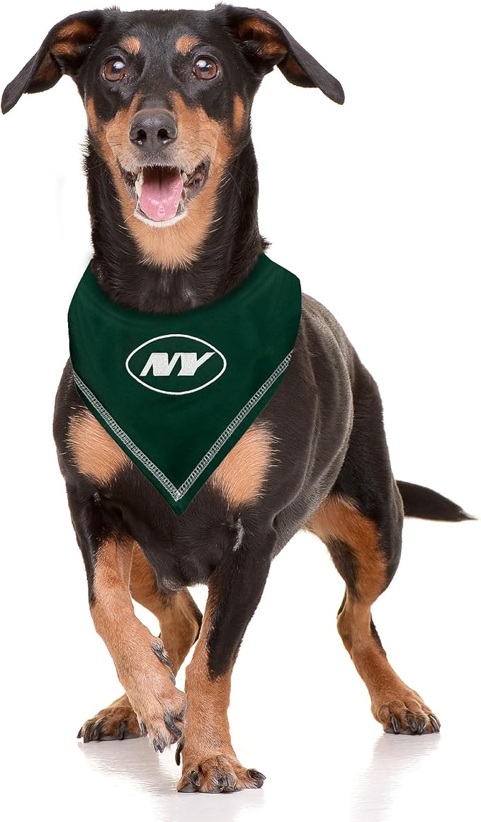 Pets First NFL New York Jets TIE Bandana, Size Small/Medium. Dog Bandana Scarf Bib for Pet Cat Dog. The Ultimate Game-Day, Party Bandana