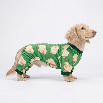 Fitwarm Funny Sheep Dog Pajamas, Warm Winter Dog Clothes for Small Dogs Boy Girl, Cozy Pet Onesie with Feet, Green, White, Large