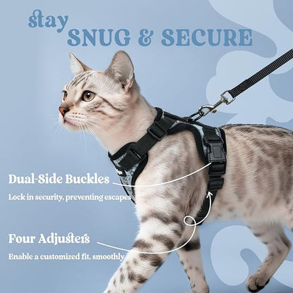 rabbitgoo Cat Harness and Leash for Walking, Escape Proof Soft Adjustable Vest Harnesses for Cats, Easy Control Breathable Reflective Strips Jacket, Doodle Gray,XXS
