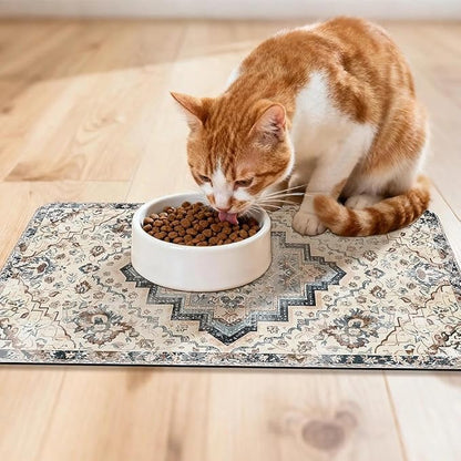 Dog Food Mat for Pet Cat Food Mat, Boho Absorbent Quick Dry Dog Bowl Mats for Food and Water, Non-Slip Cat Pet Feeding Mats for Floor Placemats 12"x20"