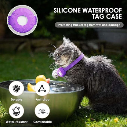 Smart Cat GPS Tracker, Cat Tracker Compatible with Apple Find My App (Only iOS), No Monthly Fee, Waterproof (White Tracker, Purple Cat Collar)