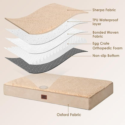 EHEYCIGA Orthopedic XXL Dog Beds for Jumbo Dogs with Removable Washable Cover for Crate, Khaki, 47x29