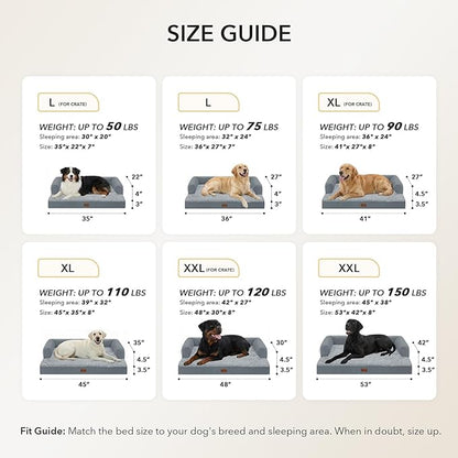 Orthopedic Dog Beds for Large Sized Dogs, Waterproof Egg Crate Foam Medium Dog Couch Beds for Crate 35x22Inch, Washable Pet Beds with Removable Cover and Nonskid Bottom, Grey