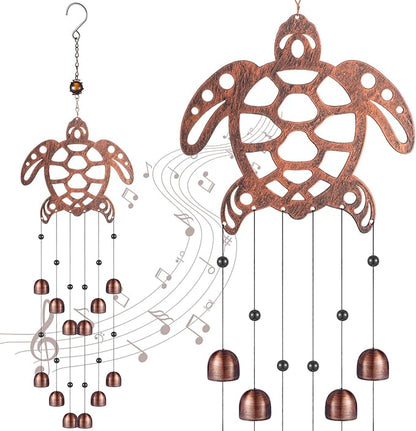 24 Inch Metal Wind Chimes Decor for Outside Garden Birthday Gift for Women Men Bronze Windchimes Pet Memorial Gift with 12 Bell for Patio Yard Lawn Housewarming Front Yard(Sea Turtle)