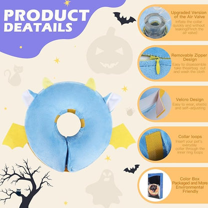 IEUUMLER Inflatable Recovery Dog Collar, Protective Donut Cone, Adjustable Soft Collar for Dog and Cat After Surgery Prevent from Biting & Scratching EU002 - Vampire XL