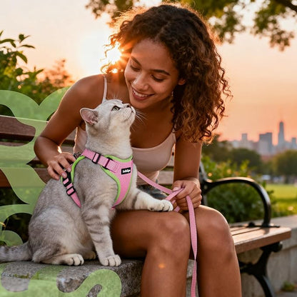 rabbitgoo Cat Harness and Leash for Walking, Escape Proof Soft Adjustable Vest Harnesses for Cats, Easy Control Breathable Reflective Strips Jacket, Pink&Light Green, S