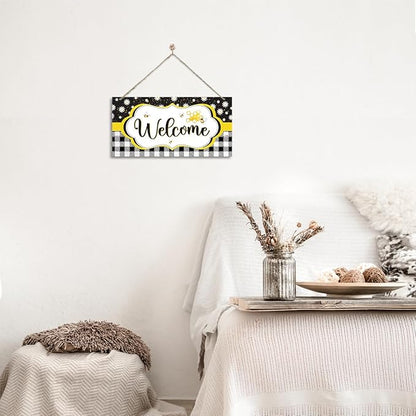 Daisy and Bee Welcome Sign, Rustic Daisy Summer Welcome Sign for Front Door, Farmhouse Home Porch Garden Yard Decor, Rustic Contemporary Farmhouse Wall Decor