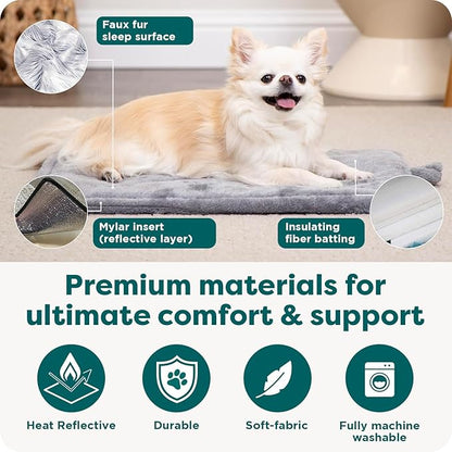 FurHaven ThermaNAP Self Warming Cat Mat, Dog Bed for Crates with Self-Warming Technology for Cozy Rest, Fully Machine Washable, Large, Plush Faux Fur, Espresso