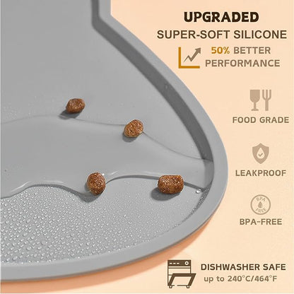Cat Food Mat, Silicone Pet Feeding Mat for Floor Non-Slip Waterproof Dog Water Bowl Tray Cushion (17" x 10", Dark Gray)