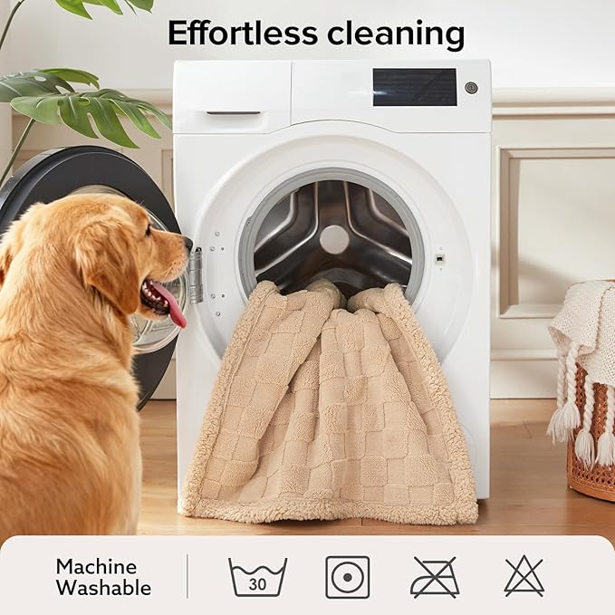 GASUR Waterproof Dog Blankets for Large Dogs, Dog Blanket for Couch Bed, Fleece Pet Blanket for Furniture Sofa Protector, Soft Pet Throw Blankets for Crate Car Outdoor, Washable, Twin 60"x80" Beige