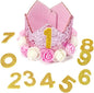 Pet Crown Dog Birthday Hat Reusable Birthday Party Crown Girl Cat Doggie Headband Hats with 0-9 Figures Charms Gift Grooming Accessories with Glue Dots Pack of 1(Pink)