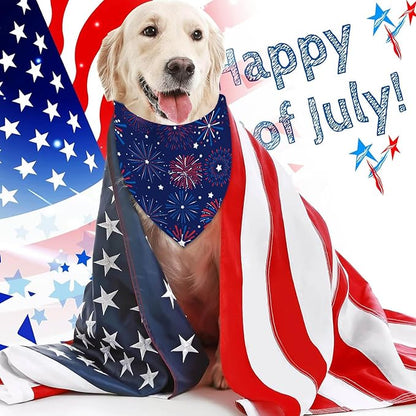 4th of July Dog Bandanas, Patriotic Holiday Party Pet Decorations 2 Pack, Adjustable Independence Day Bandana American Flag Triangle Bibs Cat Scarf Set