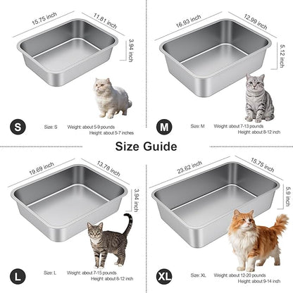 Stainless Steel Litter Box - Metal Small Cat Kitty Litter Box Pan, Indoor Low Entry Litterbox Tray, Odor-Free, Non-Stick, Easy Cleaning Pet Toilet Supplies for Kitten, Rabbit, Dog