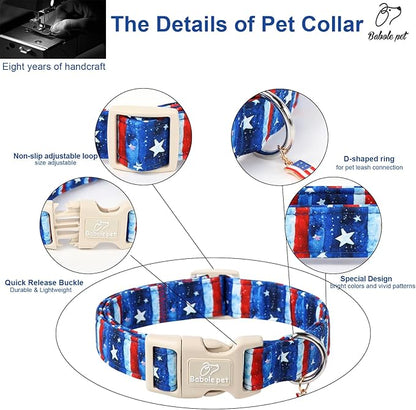 4th of July Dog Collar, Stars & Stripes Patriotic Dog Collars for Giant Large Dogs, Adjustable Lightweight Quick-Release Buckle Collar for Boy&Girl Dogs XL
