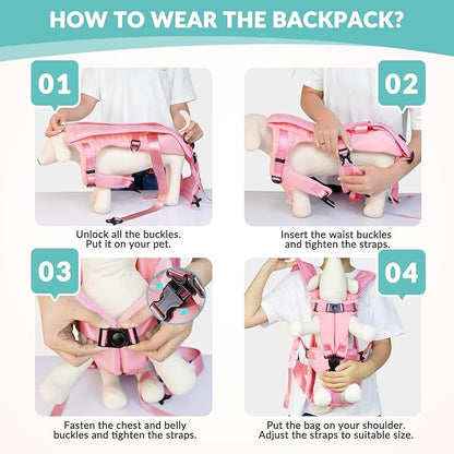 Dog Carrier Backpacks, Adjustable Dog Backpack Carrier, Legs Out Easy-fit Dog Chest Carrier for Medium Small Dogs, Hands Free Dog Front Carrier for Hiking, Cycling（Pink M）
