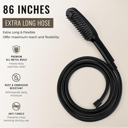 G-Promise 3 Mode Dog Shower Attachment with Pause Mode, Dog shower Sprayer with 86 Inches Stainless Steel Hose, Metal Diverter, Adhesive Holder, for Fast and Easy Dog Bathing and Cleaning(Matte Black)