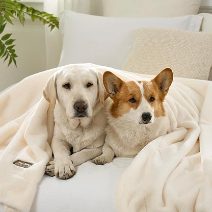 Luxury Faux Fur Throw Blanket for Couch, Ultra Soft Waterproof Pet Blanket, Cozy Warm Plush Blanket for Sofa Bedroom Living Room, Liquid Pee Proof for Large Dog or Cat, 50x60 inch, Cream